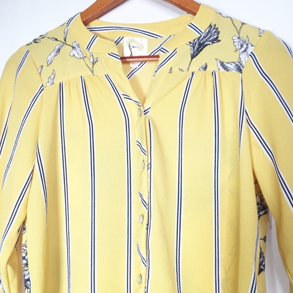 💰 5/25$ ♻️ Fig and Flower SP Yellow Floral Long Sleeve Blouse - Picture 7 of 9